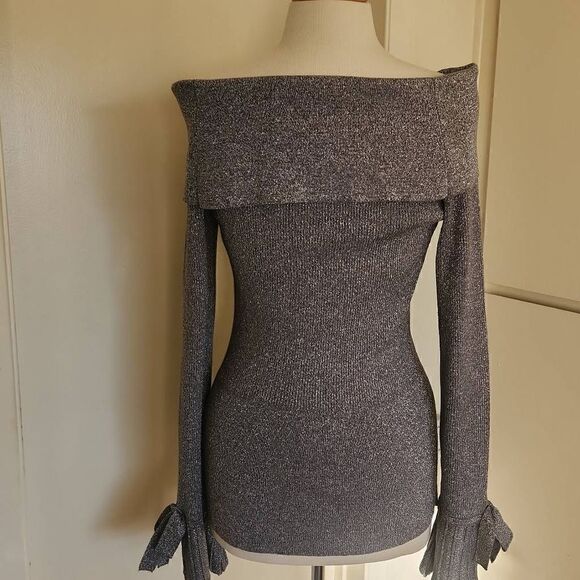 7th Avenue Design Studio Silver Shimmer off the Shoulder Sweater, NWOT, S( wears - Picture 8 of 10